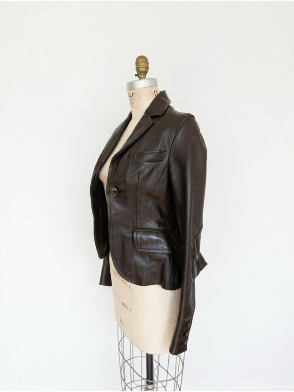 DSQUARED Women’s Black Leather Blazer Jacket WITH PLEATED BACK DETAIL